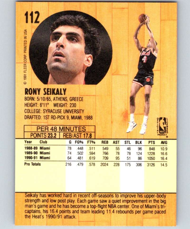 1991-92 Fleer #112 Rony Seikaly Heat NBA Basketball Image 2
