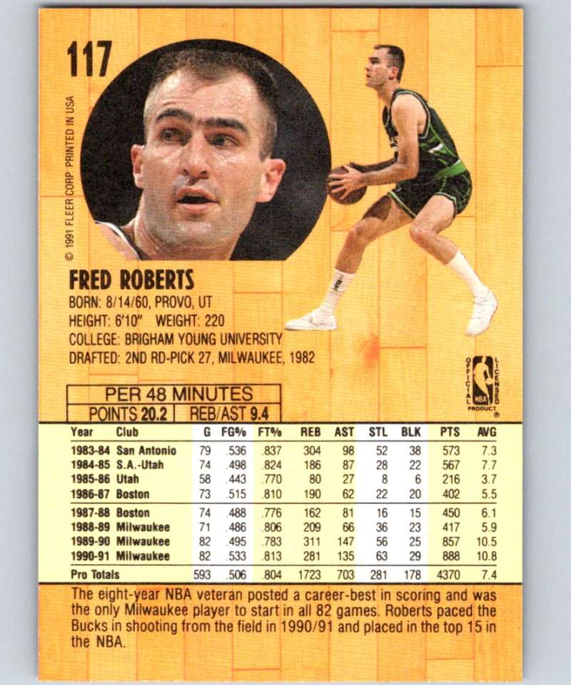 1991-92 Fleer #117 Fred Roberts Bucks NBA Basketball Image 2