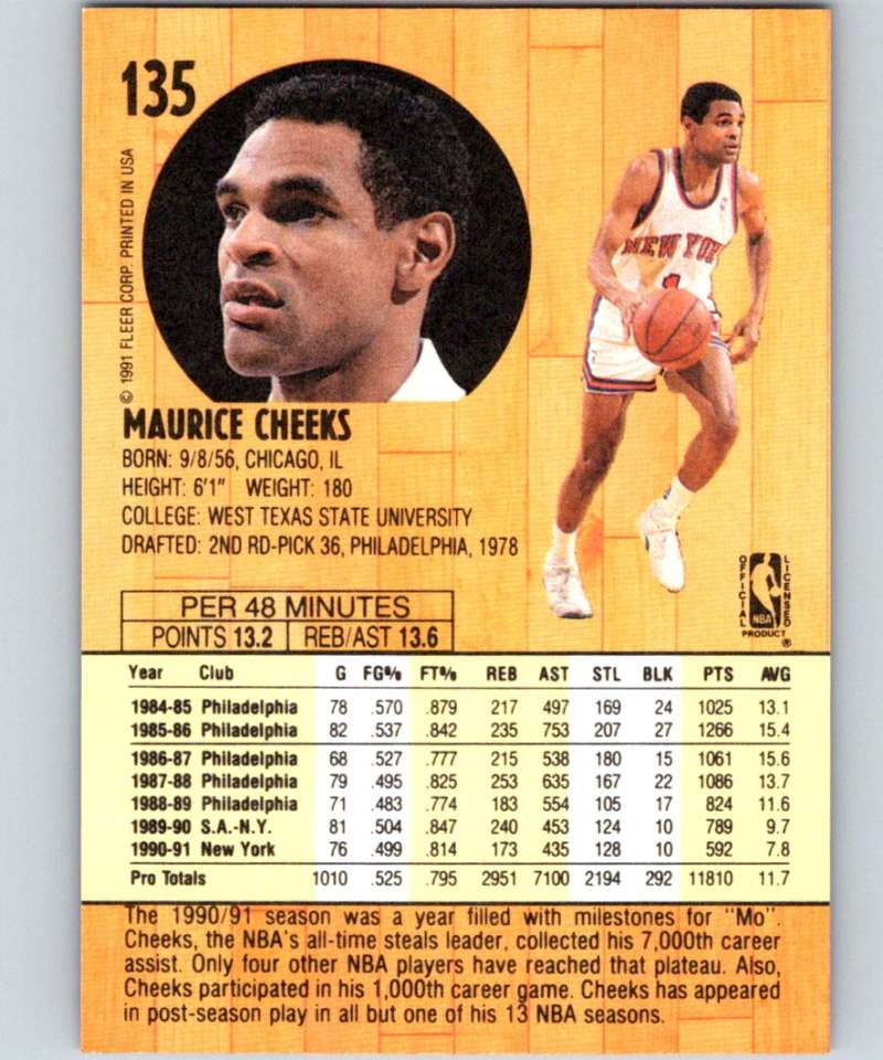 1991-92 Fleer #135 Maurice Cheeks Knicks NBA Basketball
