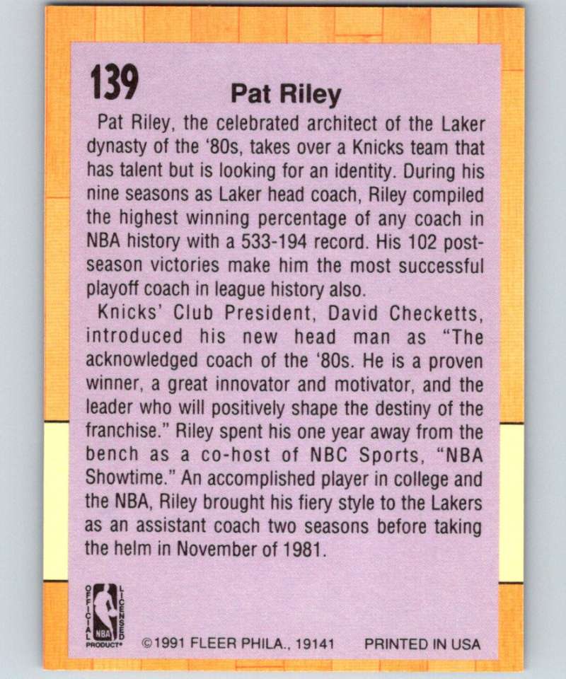 1991-92 Fleer #139 Pat Riley Knicks CO NBA Basketball Image 2