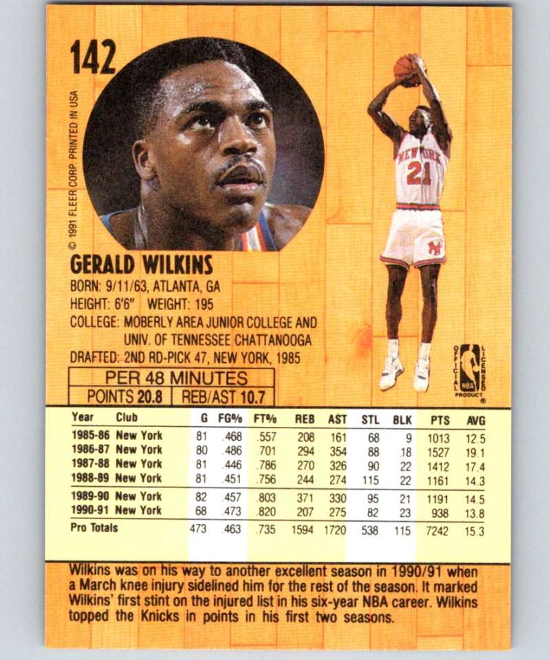 1991-92 Fleer #142 Gerald Wilkins Knicks NBA Basketball