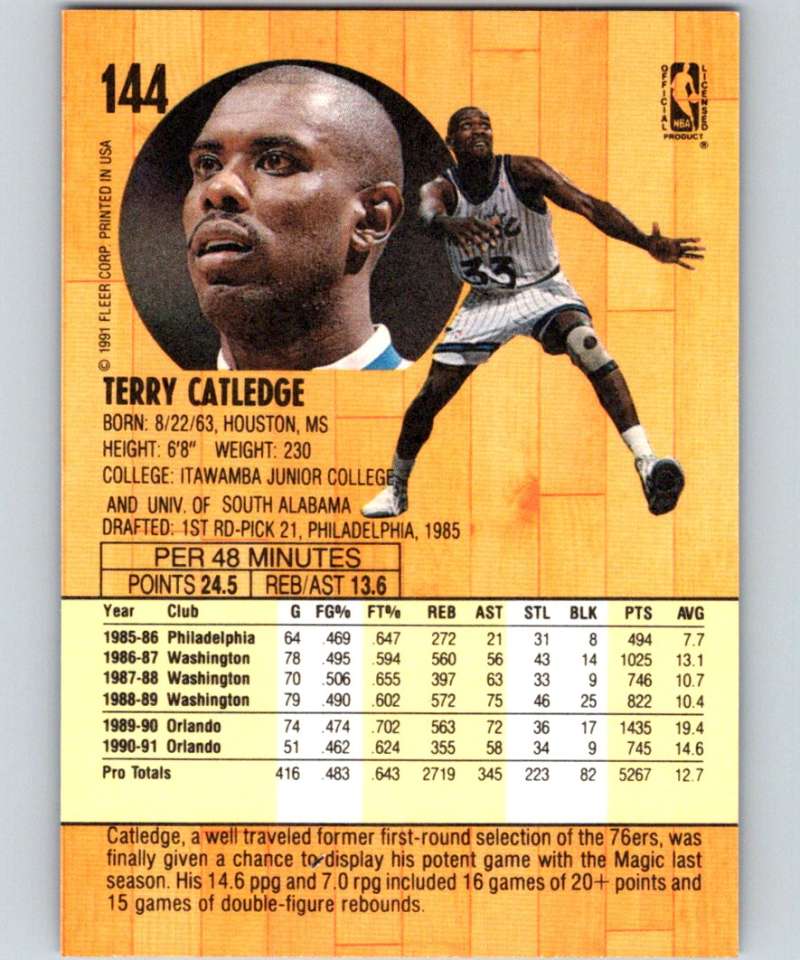 1991-92 Fleer #144 Terry Catledge Magic NBA Basketball Image 2