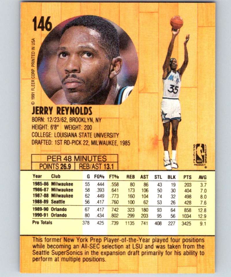 1991-92 Fleer #146 Jerry Reynolds Magic NBA Basketball Image 2