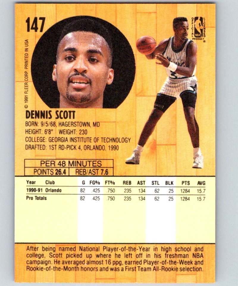 1991-92 Fleer #147 Dennis Scott Magic NBA Basketball Image 2