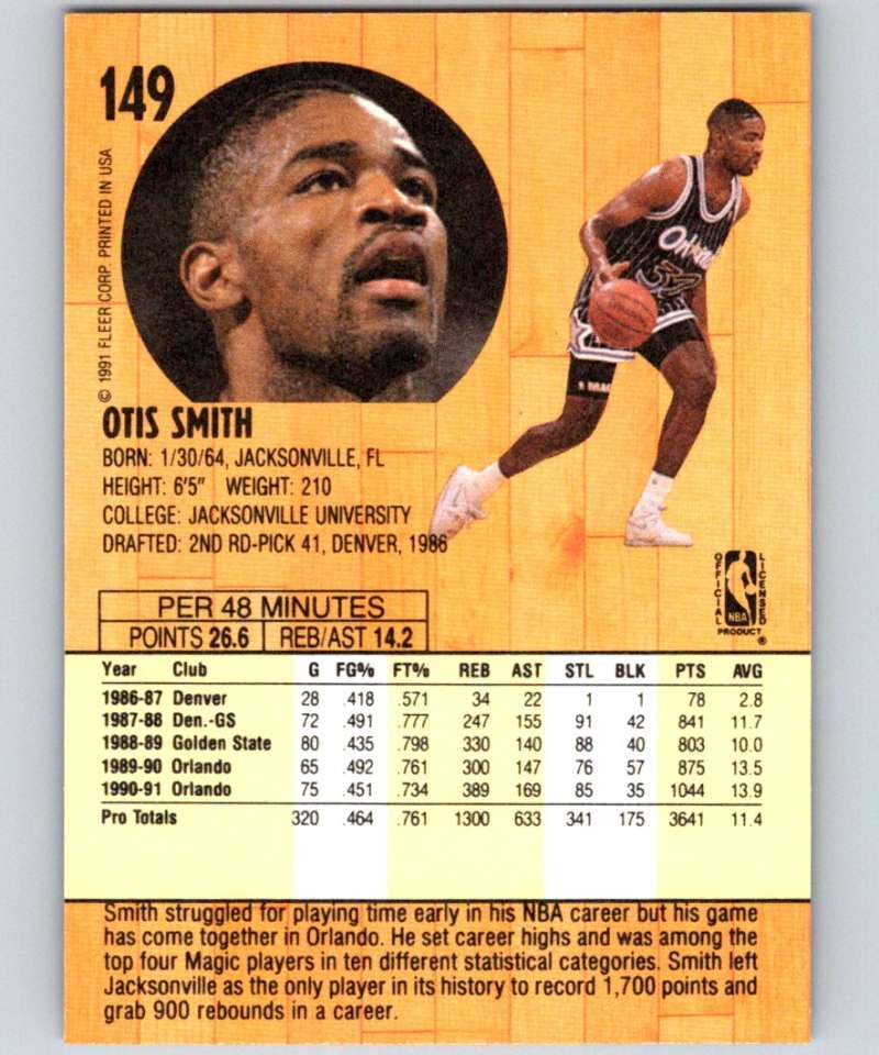 1991-92 Fleer #149 Otis Smith Magic NBA Basketball Image 2