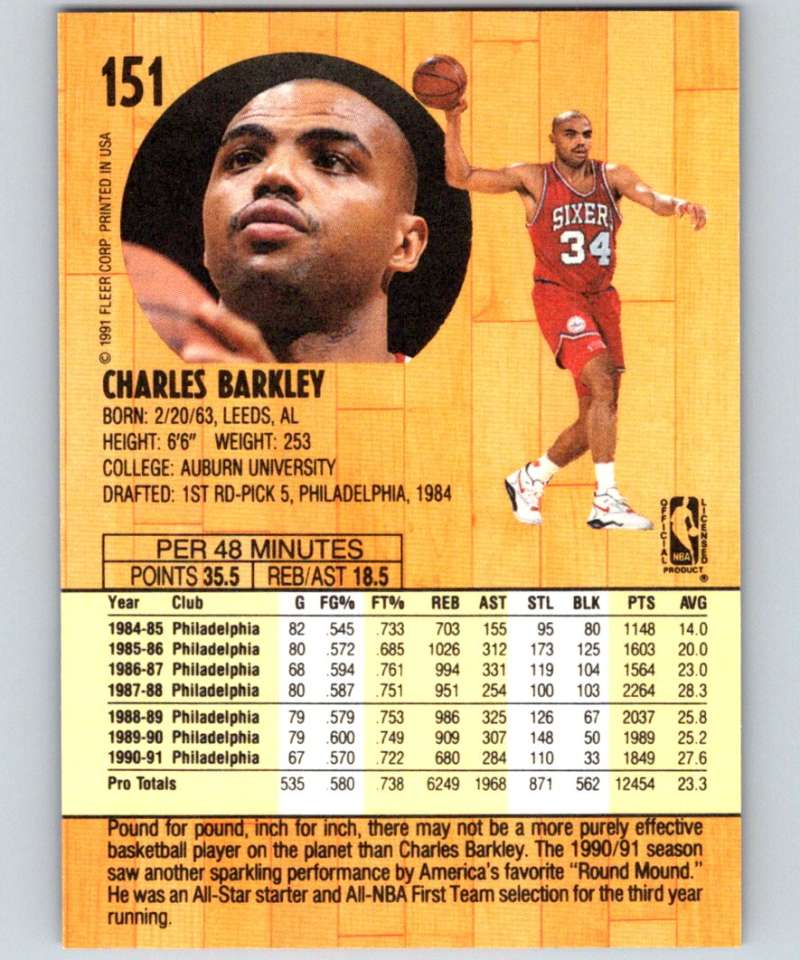 1991-92 Fleer #151 Charles Barkley 76ers NBA Basketball
