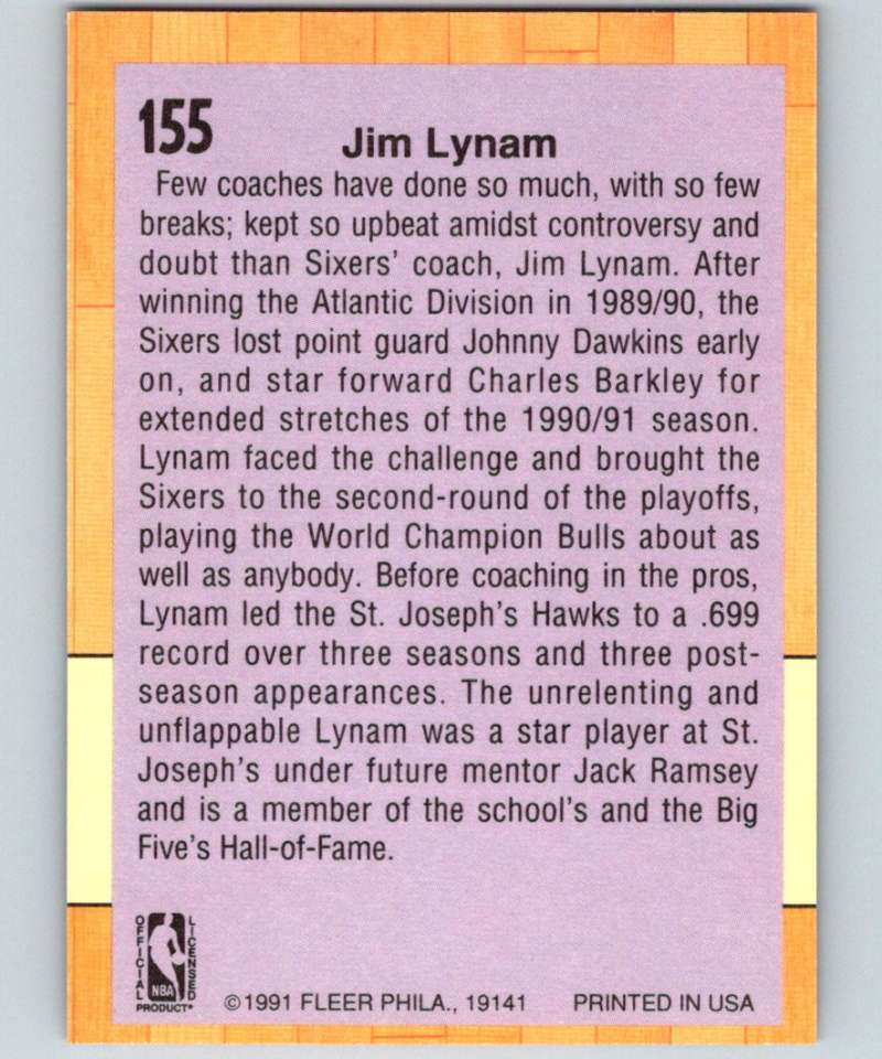 1991-92 Fleer #155 Jim Lynam 76ers CO NBA Basketball Image 2