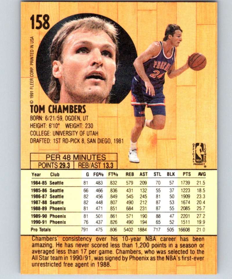 1991-92 Fleer #158 Tom Chambers Suns NBA Basketball Image 2