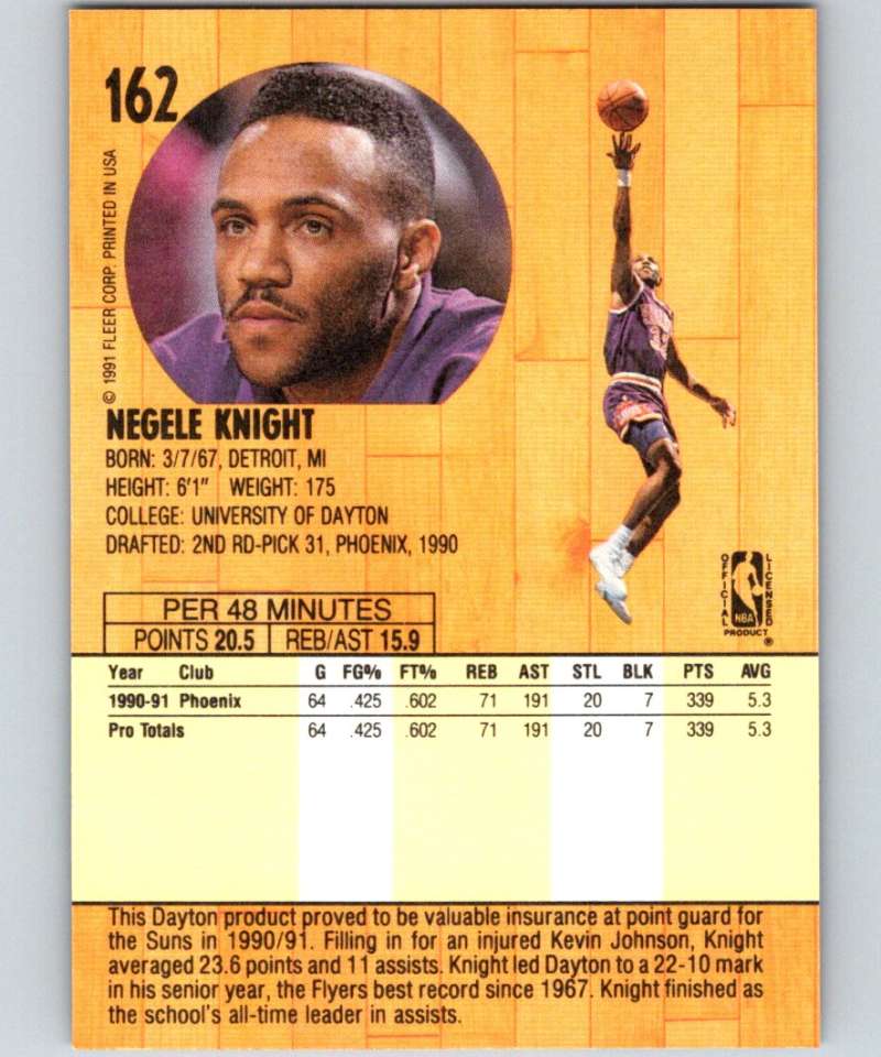 1991-92 Fleer #162 Negele Knight Suns NBA Basketball Image 2