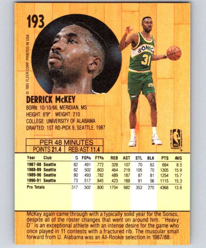 1991-92 Fleer #193 Derrick McKey NBA Basketball