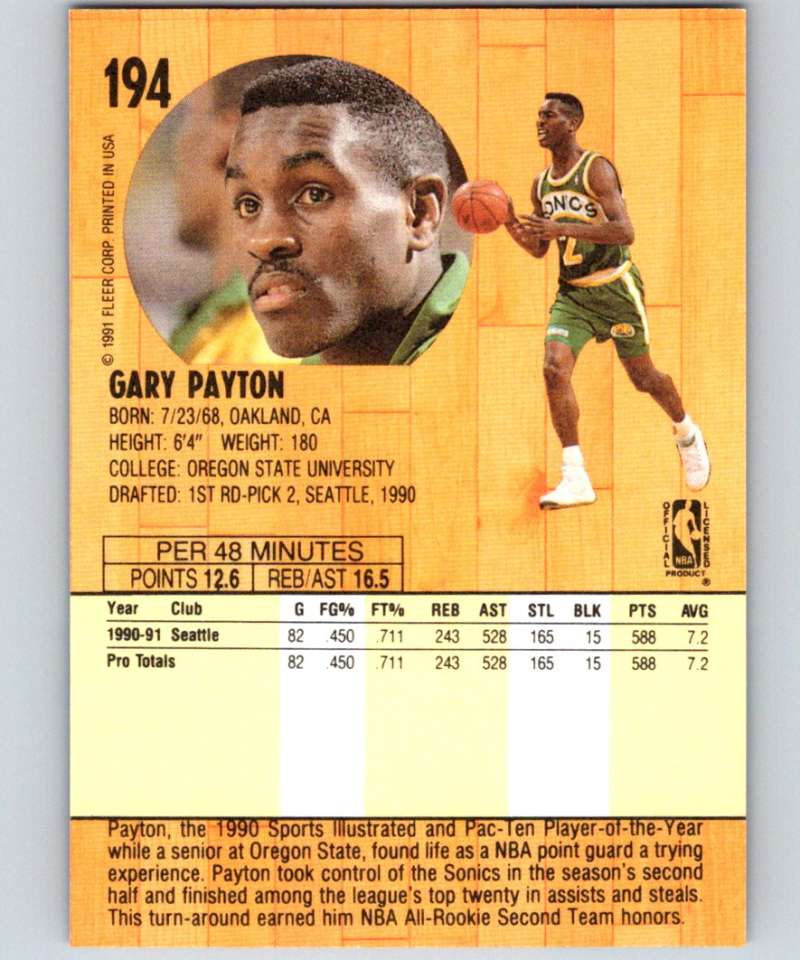 1991-92 Fleer #194 Gary Payton NBA Basketball