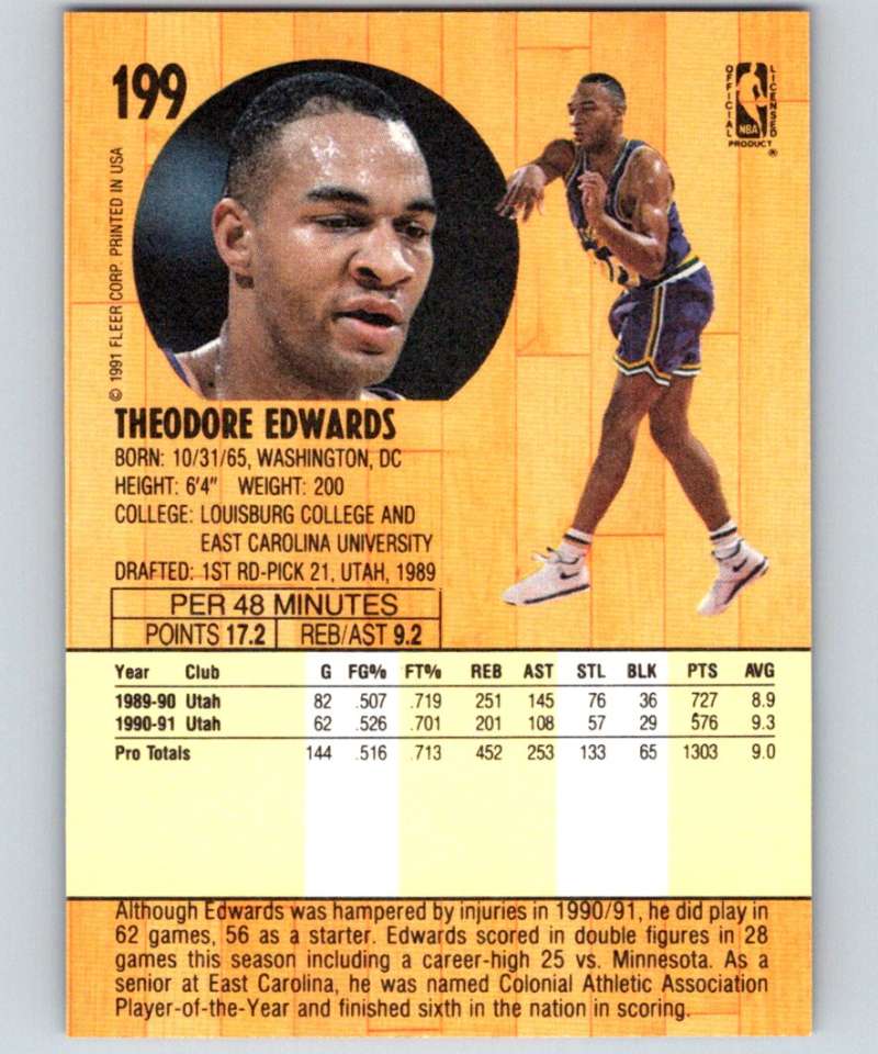 1991-92 Fleer #199 Blue Edwards Jazz NBA Basketball