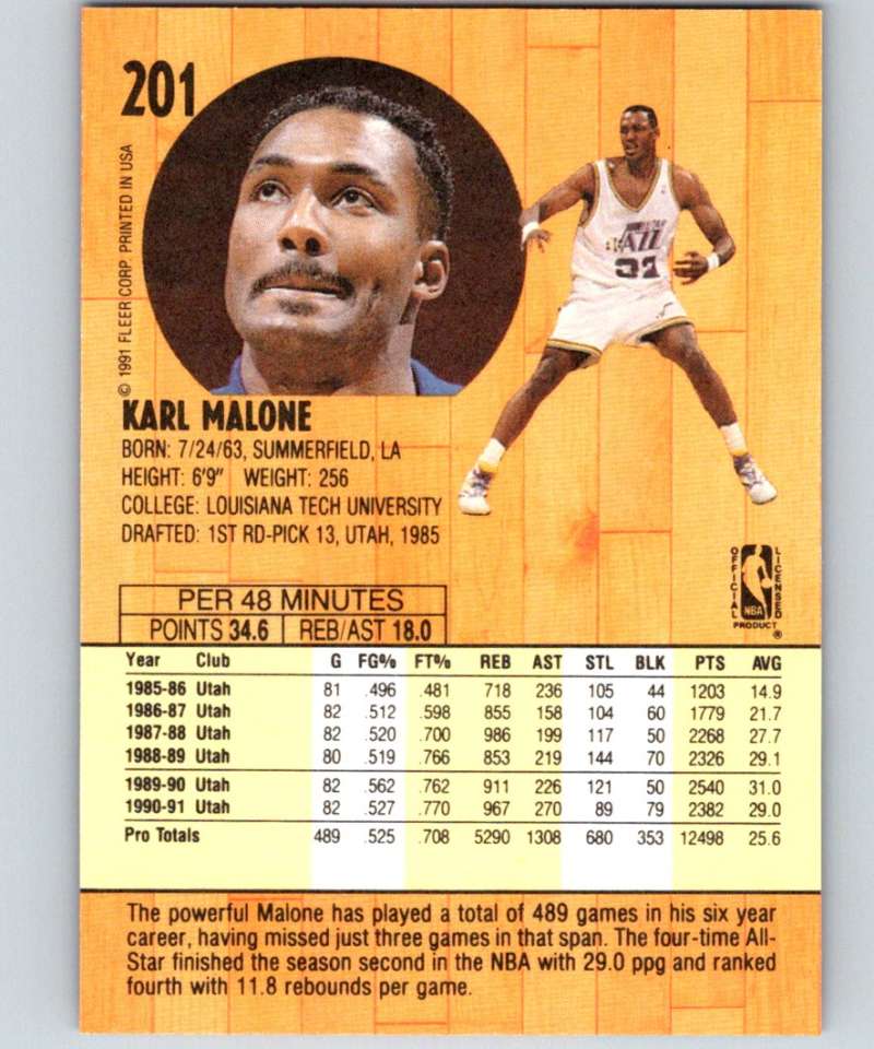 1991-92 Fleer #201 Karl Malone Jazz NBA Basketball