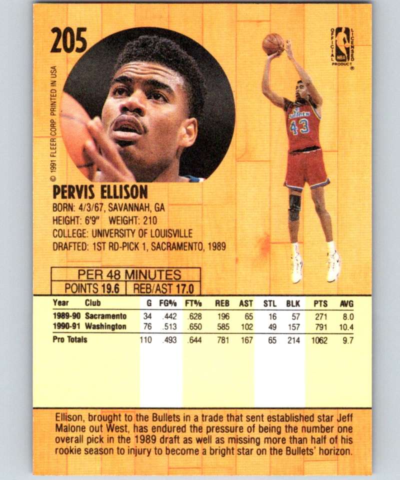 1991-92 Fleer #205 Pervis Ellison Bullets NBA Basketball Image 2