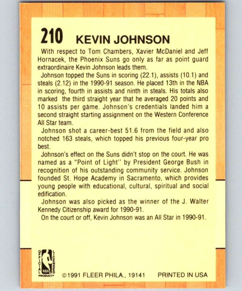 1991-92 Fleer #210 Kevin Johnson Suns AS NBA Basketball Image 2