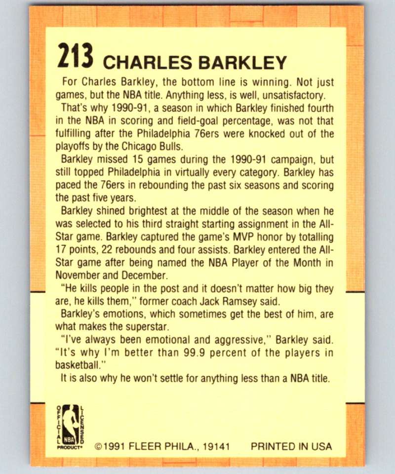 1991-92 Fleer #213 Charles Barkley 76ers AS NBA Basketball