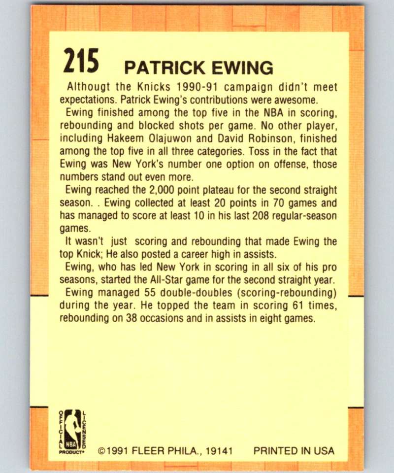 1991-92 Fleer #215 Patrick Ewing Knicks AS NBA Basketball Image 2