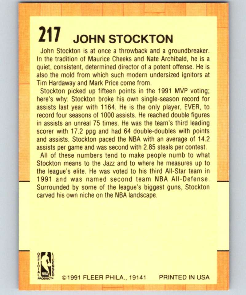 1991-92 Fleer #217 John Stockton Jazz AS NBA Basketball