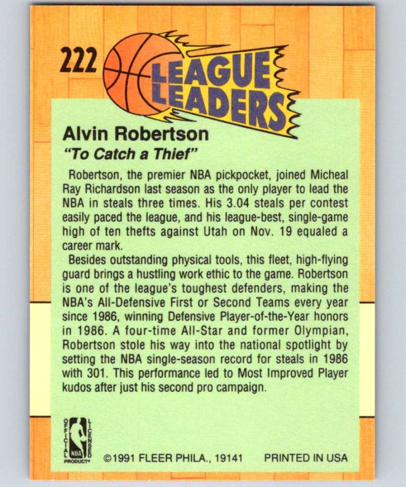 1991-92 Fleer #222 Alvin Robertson Bucks LL NBA Basketball