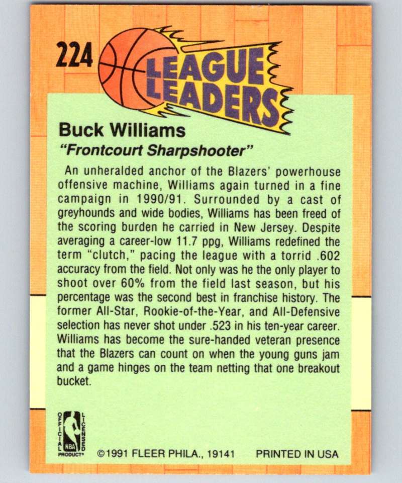 1991-92 Fleer #224 Buck Williams Blazers LL NBA Basketball Image 2