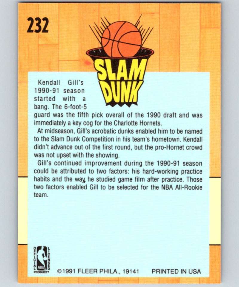 1991-92 Fleer #232 Kendall Gill Hornets SD NBA Basketball Image 2