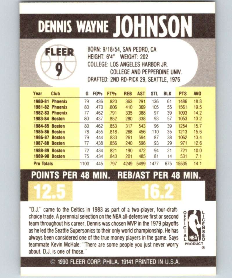 1990-91 Fleer #9 Dennis Johnson Celtics NBA Basketball