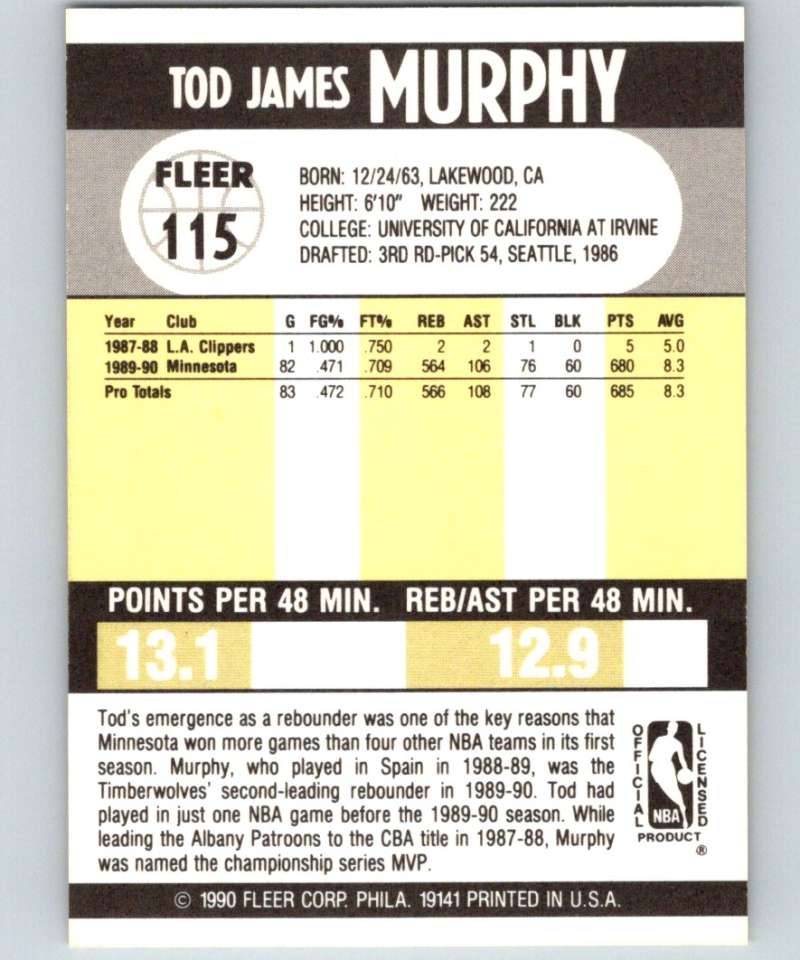 1990-91 Fleer #115 Tod Murphy Timberwolves UER NBA Basketball