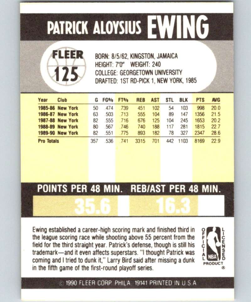 1990-91 Fleer #125 Patrick Ewing Knicks NBA Basketball