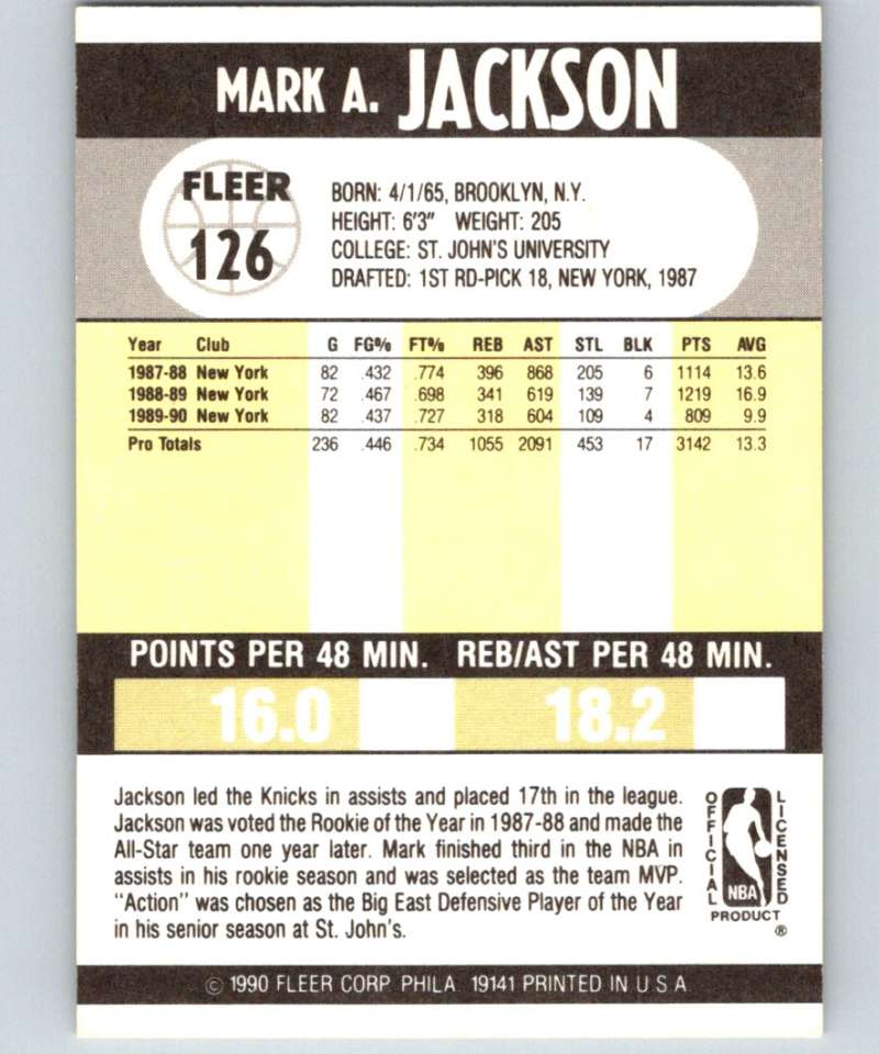 1990-91 Fleer #126 Mark Jackson Knicks NBA Basketball