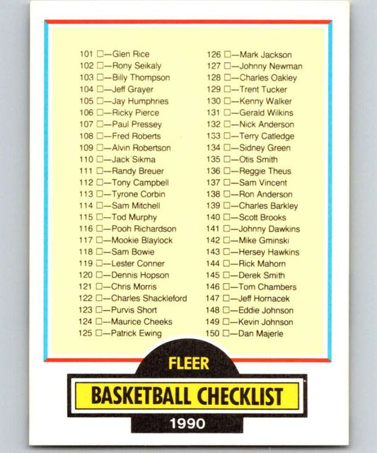 1990-91 Fleer #198 Checklist 100-198 NBA Basketball Image 1