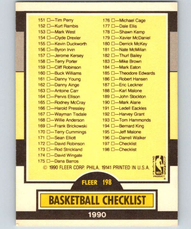 1990-91 Fleer #198 Checklist 100-198 NBA Basketball Image 2