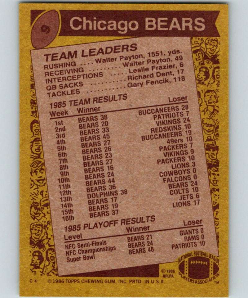 1986 Topps #9 Walter Payton Bears TL NFL Football