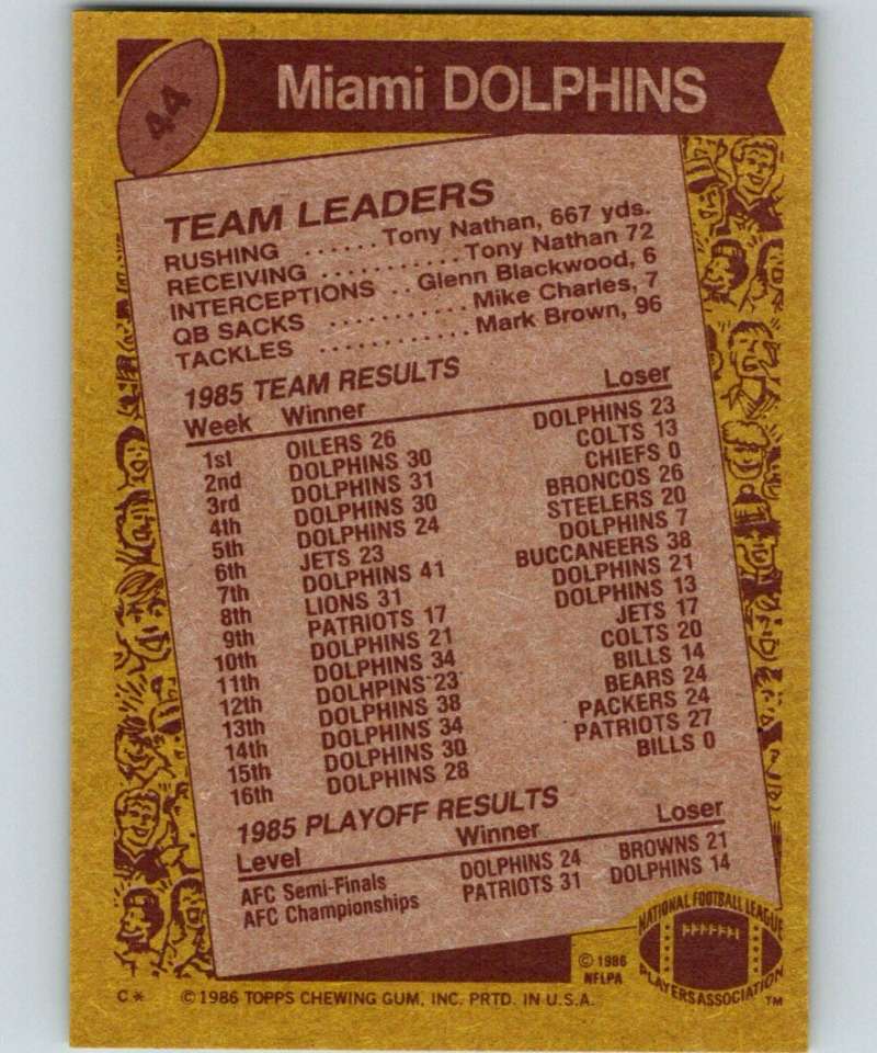 1986 Topps #44 Dan Marino Dolphins TL NFL Football