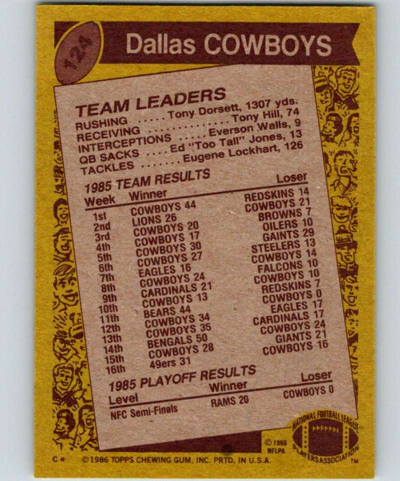1986 Topps #124 Tony Hill Cowboys TL NFL Football Image 2
