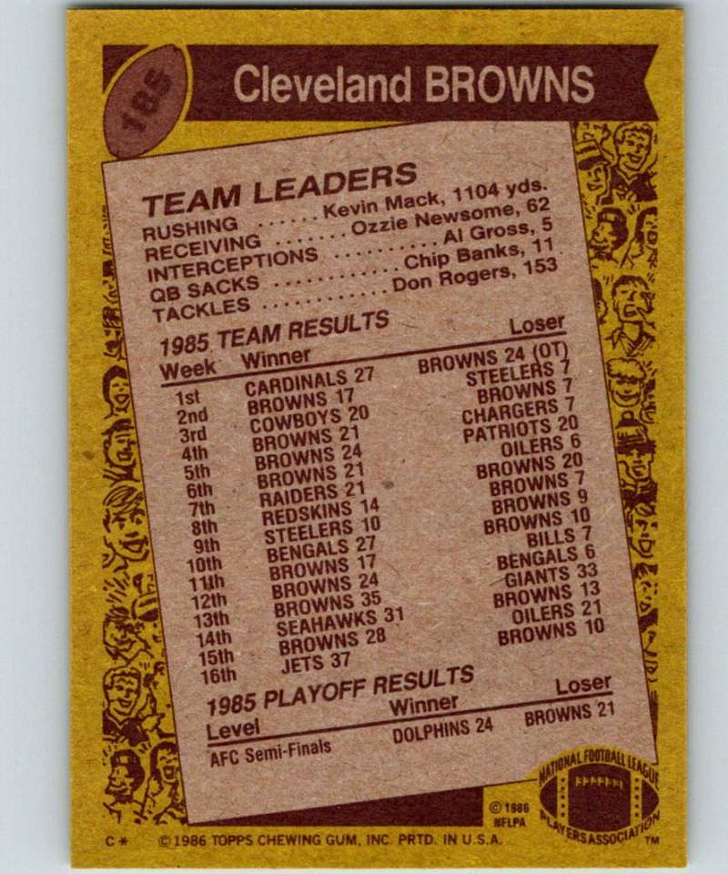 1986 Topps #185 Bernie Kosar Browns TL NFL Football