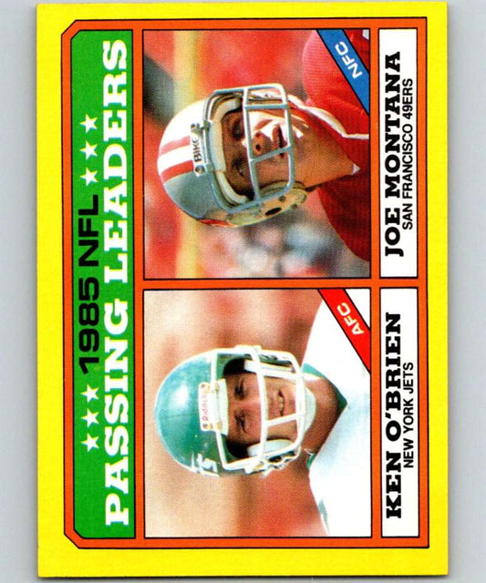 1986 Topps #225 Ken O'Brien/Joe Montana Passing Leaders LL NFL Football