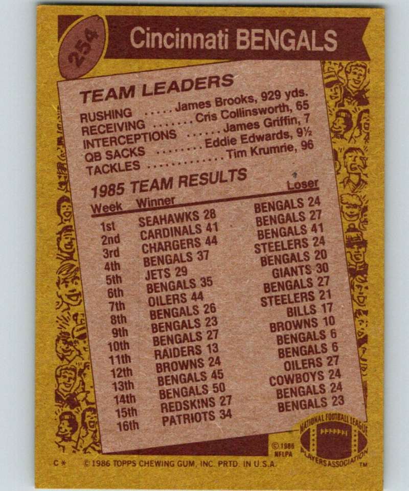 1986 Topps #254 Boomer Esiason Bengals TL NFL Football Image 2
