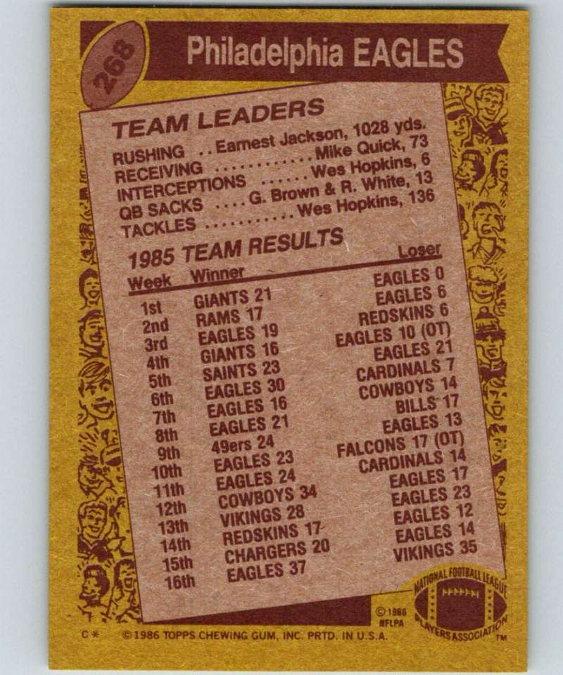 1986 Topps #268 Ron Jaworski Eagles TL NFL Football Image 2