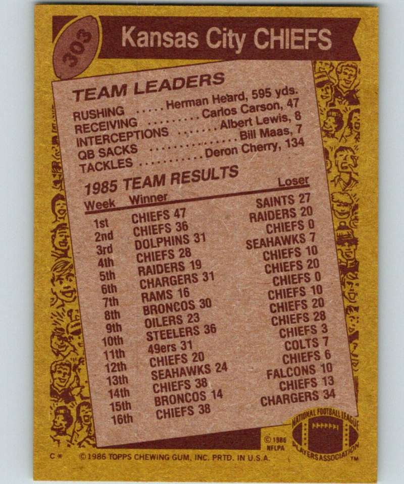 1986 Topps #303 Todd Blackledge Chiefs TL NFL Football Image 2