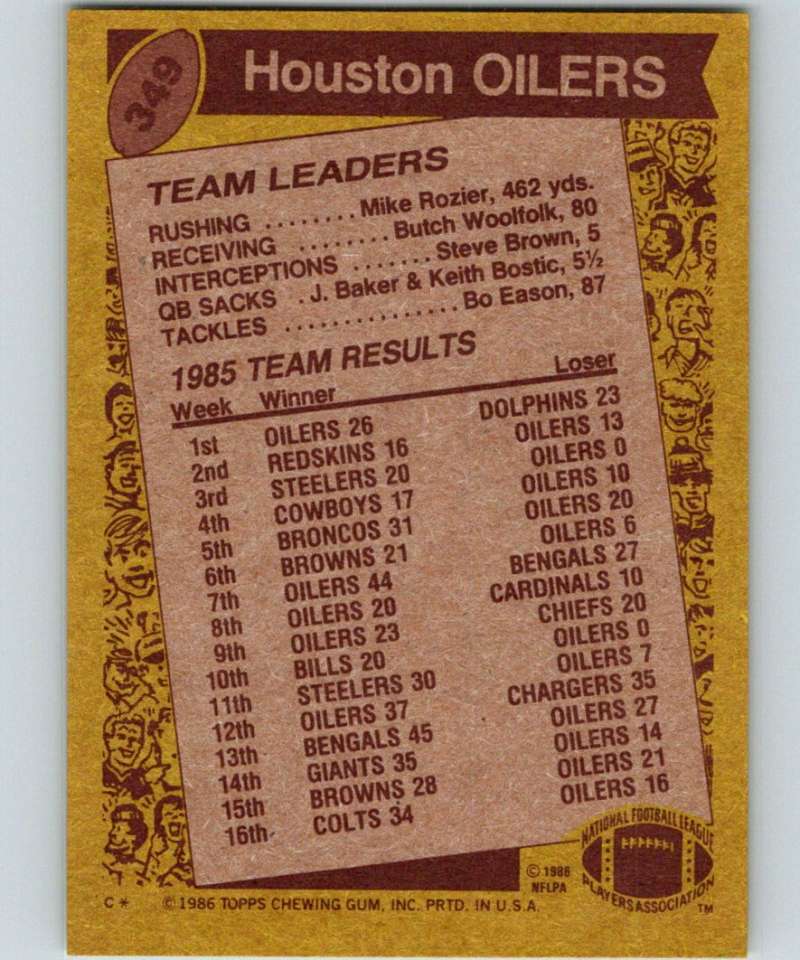 1986 Topps #349 Warren Moon Oilers TL NFL Football Image 2