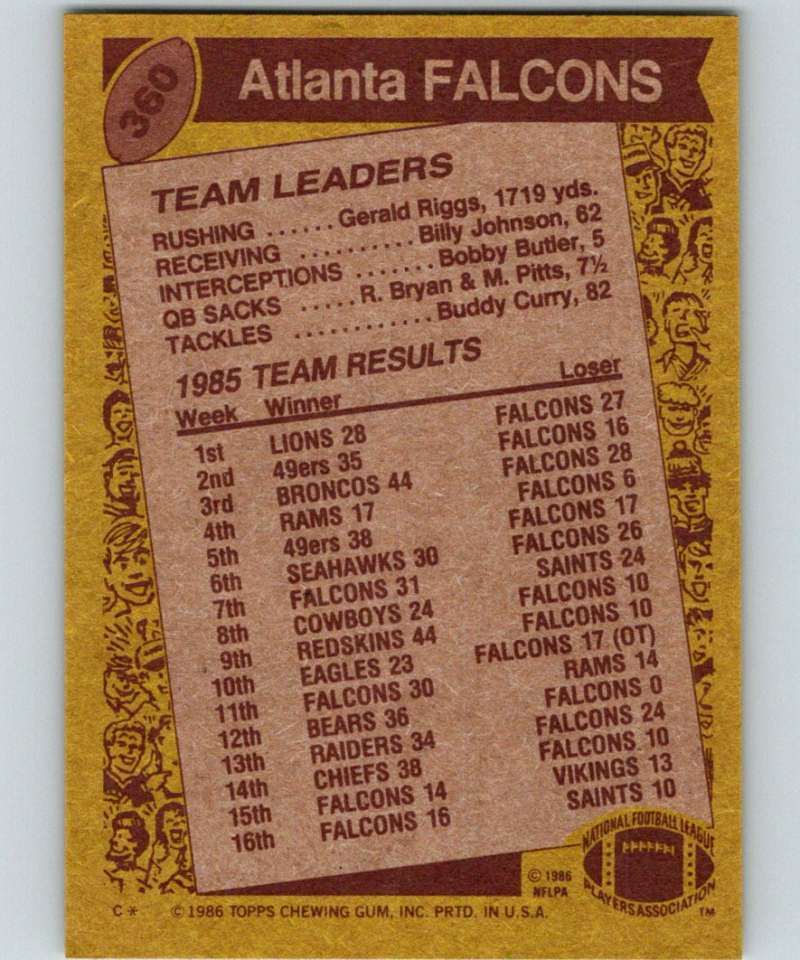 1986 Topps #360 Gerald Riggs Falcons TL NFL Football Image 2