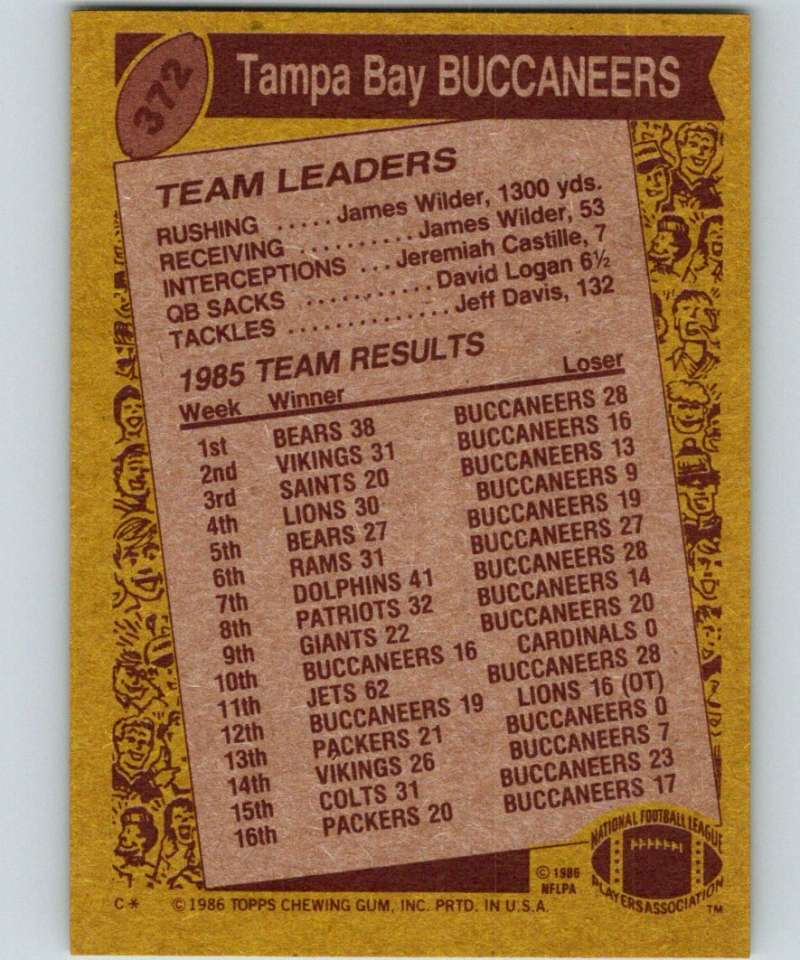 1986 Topps #372 James Wilder Buccaneers TL NFL Football Image 2