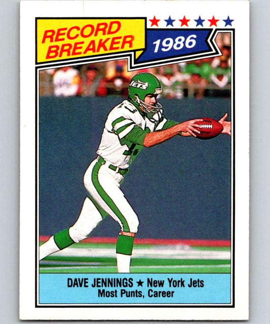 1987 Topps #3 Dave Jennings NY Jets RB NFL Football Image 1