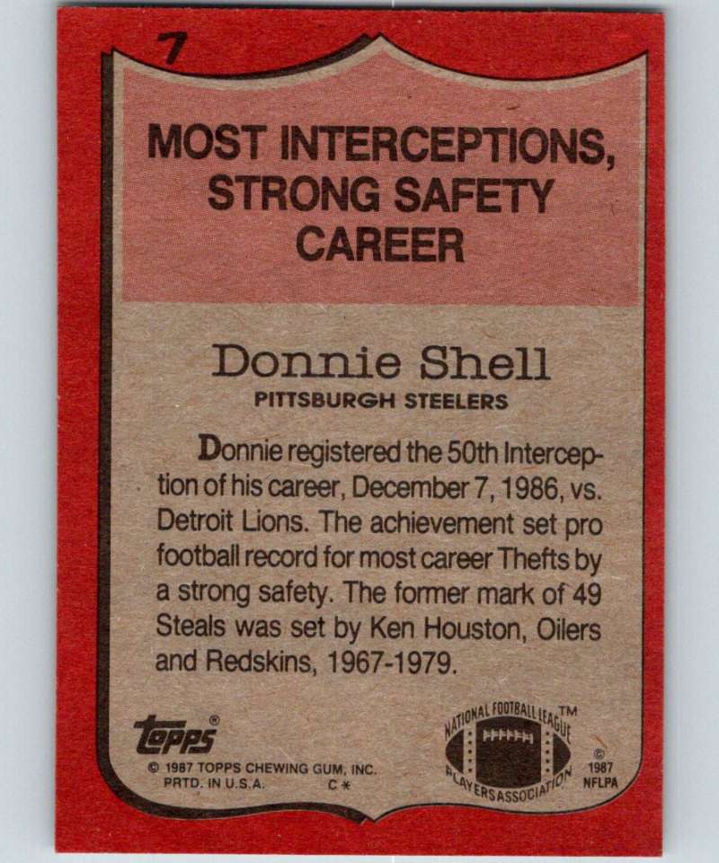 1987 Topps #7 Donnie Shell Steelers RB NFL Football