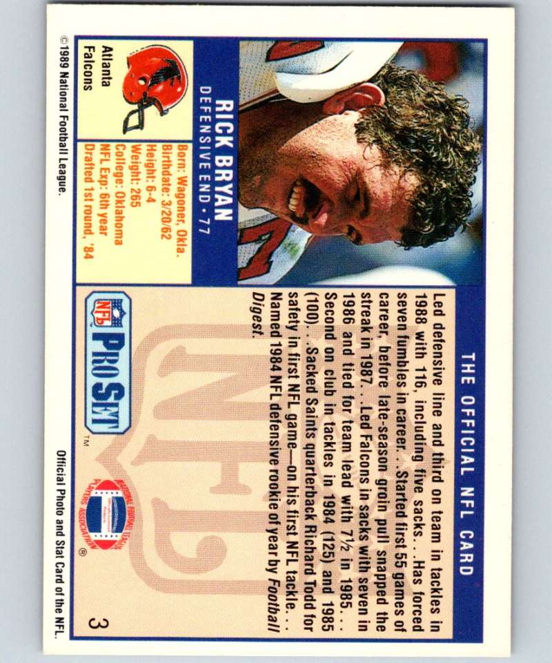 1989 Pro Set #3 Rick Bryan Falcons NFL Football Image 2
