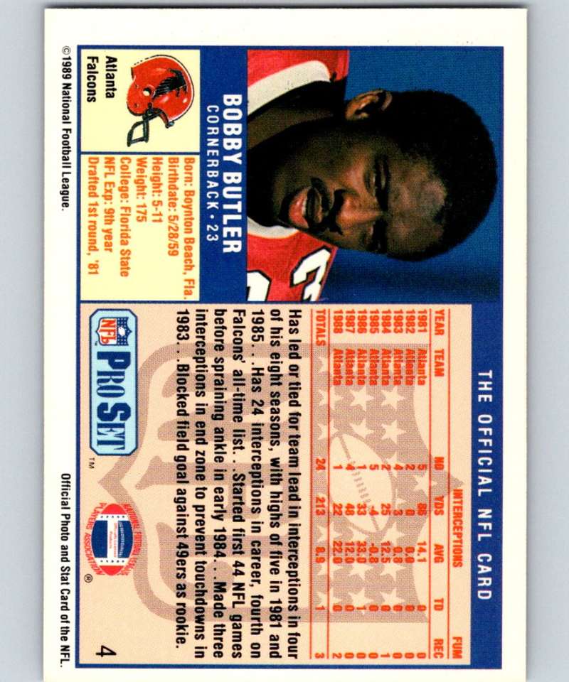 1989 Pro Set #4 Bobby Butler Falcons NFL Football Image 2