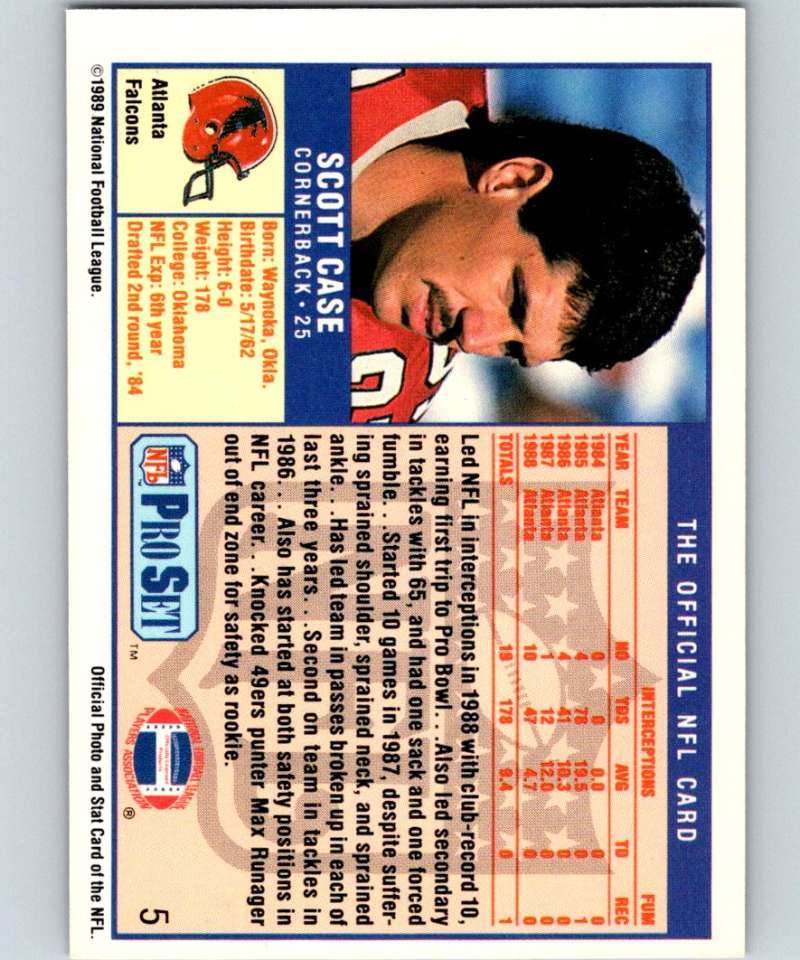 1989 Pro Set #5 Scott Case RC Rookie Falcons NFL Football Image 2