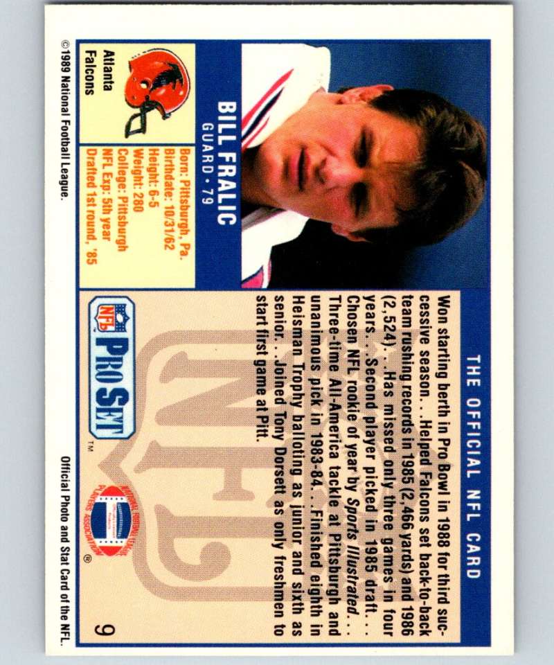 1989 Pro Set #9 Bill Fralic Falcons NFL Football Image 2