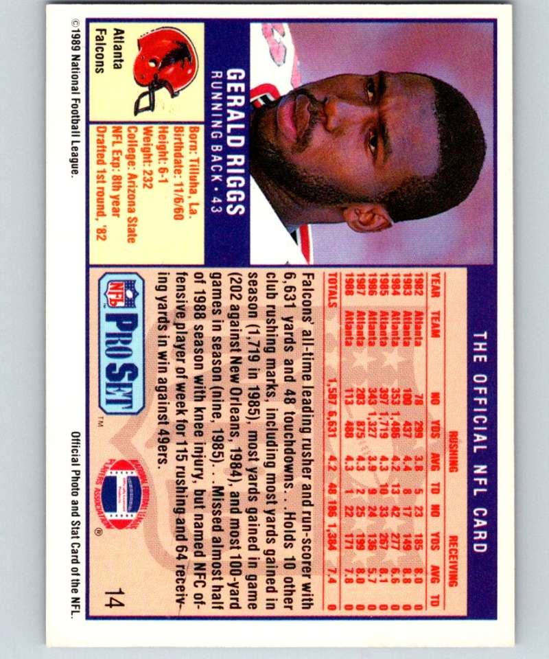 1989 Pro Set #14 Gerald Riggs Falcons UER NFL Football Image 2