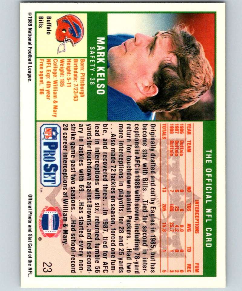 1989 Pro Set #23 Mark Kelso Bills NFL Football Image 2